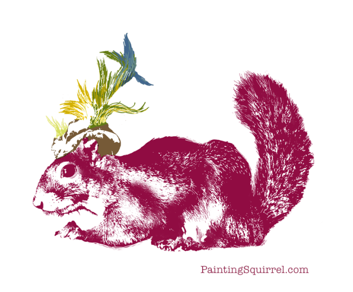 Winkelhimer smith the painting squirrel in her fancy hat!